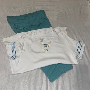 1 Women’s Blair White short sleeve shirt & turquoise, capris both in size Large